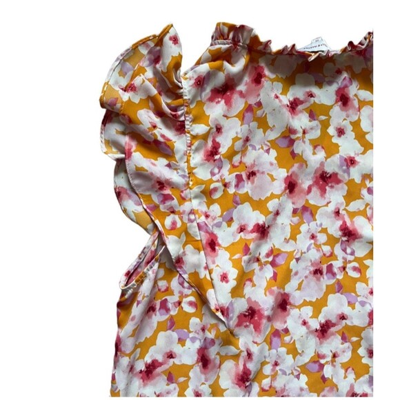 Molly & Isadora Blouse Women’s 2X Plus White Pink Floral Short Sleeve Flowy Top - Picture 6 of 7
